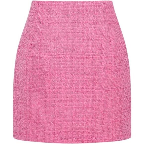 Dresses & Skirts - Womens High Waist Plaid Skirt Tweed Pink